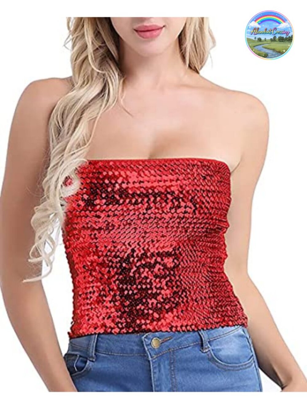 Women's Sequin Stretch Party Clubwear Tube Top - Sparkling Sleeveless Crop Top